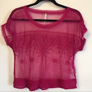 Free People Embroidered Sheer Crop Top